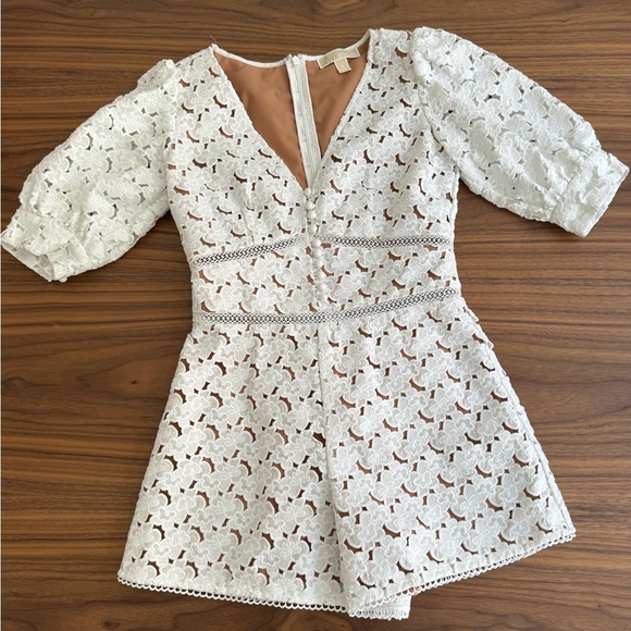 Michael Kors White Lace Floral Hemp Romper - Picture 1 of 5